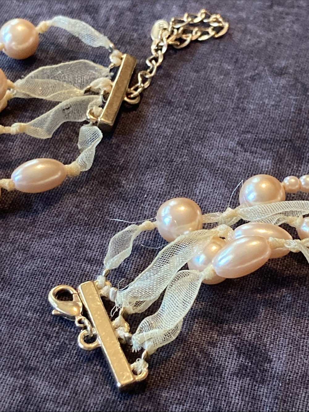 Ivory Multi-Strand Bead & Chiffon Ribbon Necklace - Picture 5 of 8